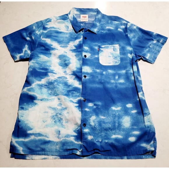 Levi's Tie Dye Short Sleeve Button Front Shirt Men's 2XL Blue Whitr NWOT - Picture 2 of 11